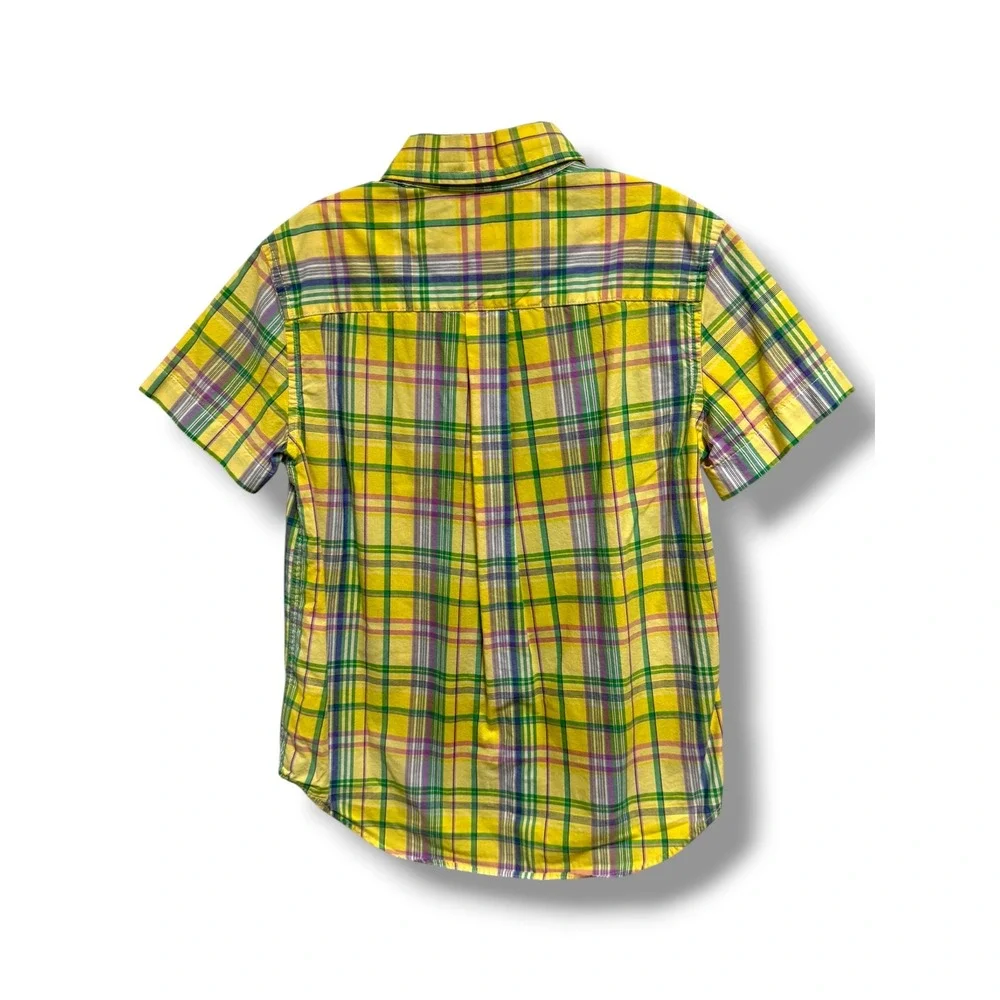 Ralph Lauren Boys Madras Plaid Shirt Yellow Green Short Sleeve Button Down Sz‎ 6